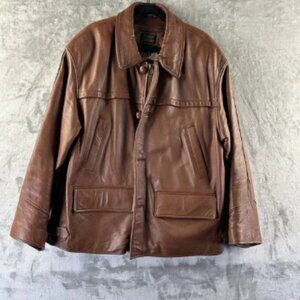 VTG Czar Leather Bomber Jacket Men's XL Brown Y2K Heavy Weight Zipper Lining